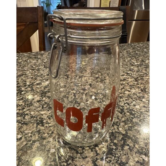 Vintage Clear Glass Jar Canister Coffee Spell Out MCM Retro Font Mid Century - Picture 7 of 13
